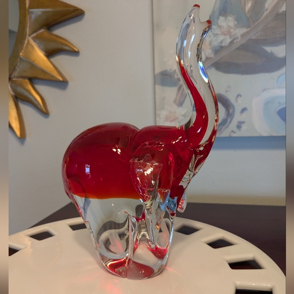 VTG Murano Elephant Hand Blown Art Glass Trunk Up Prosperity Good Fortune!